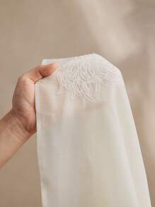 Anewsta Heavy Beaded Chiffon Long Sleeve Blouse With Embroidered 3D Floral Design And Double Layer Round Neck For Women - White - View 8