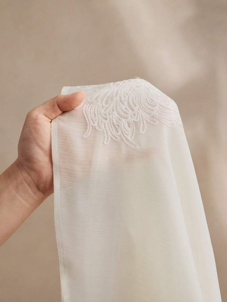 Blusa de manga larga de chifón pesada con bordados florales 3D y cuello redondo de doble capa para mujeres