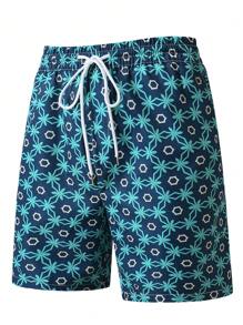 Manfinity RSRT Men's Full Print Drawstring Waist Beach Shorts, Summer - Multicolor - View 5
