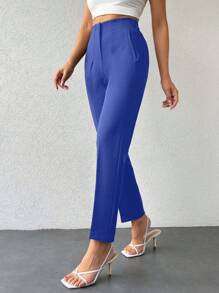 Frenchy Solid Colored Pleated Tapered Pants - Blue - View 1