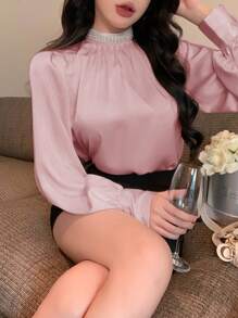DAZY Women's Elegant Lustrous Fabric Blouse, Summer New Style,Fall Clothes