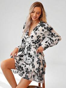 Aveloria Rosie Floral Print Ruffle Hem Long Sleeve Dress Vacation Outfits Woman 