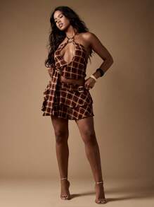 MISSGUIDED Cross Pattern Halter Neck Corset Top With Metallic Ring Detail Festival Evening Party Dance Club Wear