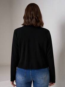 Chikora Plus Lapel Neck Open Front Blazer Graduation,Back To School,Teacher Outfits For Women - Black - View 2