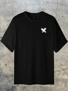 AXEPEAK Áo thun trễ vai họa tiết hoạt hình và chữ cái cho nam, mùa hè, thời trang đường phố - màu đen - Xem 2