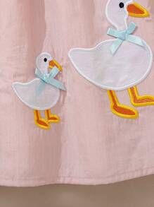Souflis Souflis Spring/Summer Cute Cartoon Duck Embroidery Hem Sleeveless Round Neck Long Dress For Baby Girls, Playful And Sweet - Pink - View 7