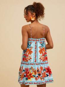 Travachic Women's Tropical Floral Print Sleeveless Casual Dress, Spring&Summer,Summer Outfits For Women,Beach Outfits For Woman,Women,Spring Break,Concert Outfit Women,Boho,Rave Outfits,Tropical Vacation, Festival,Romantic Summer Dresses For Women Boho Dresses For Women Tropical Dresses For Women Women Dresses Vacation New Arrivals Women Dress - Blue - View 2