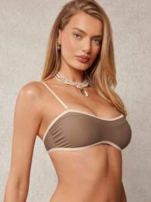 L'Amorae Sutien de bikini elegant cu bretele detașabile, model vacanță de vară, cu contrast de culoare, model vacanță - Maro - Vizualizare 3