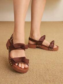 Styleloop Women's Round Toe Slip-On High Heel Sandals, Outdoor/Commute PU Thick Heel Brown Shoes - Rust Brown - View 7