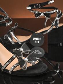 SHUZIA Damen Breit Passende Sandalen mit Schleifen-Schleife, Schnürsenkel und Blockabsatz