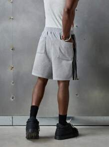 NEON BLANC Men's Streetwear-Inspired Gray Star Embroidery Personalized Knitted Shorts, School - Grey - View 4