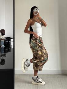 Coolane 女式夏季街头风格演唱会休闲图案树枝图案宽松低腰香蕉哈伦工装裤 - 彩色 - 查看 6