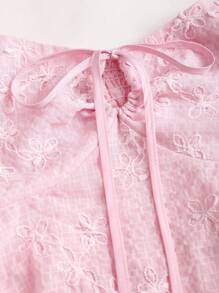 Sweetra Blusa da donna casual ed elegante, dal design retrò francese, con maniche a palloncino, slim, traforata, sexy, romantica e carina