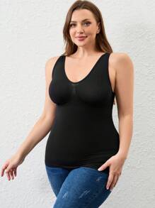 SHEIN Plus Size Women Solid Color Tank Top - Black - View 4
