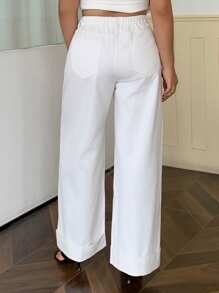 Dazy Plus Loose Straight-Leg Ankle Cuff White Long Jeans, Four Seasons - White - View 2