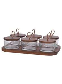 豪华客厅玻璃托盘，带隔间，可放置零食和点心 - 棕色 - 查看 4