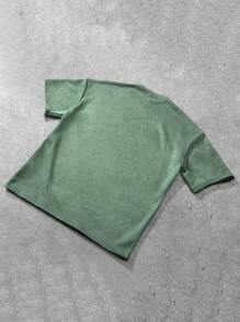 Claim Dot 男士休闲短袖 T 恤，绒面革面料，压花设计，宽松版型，简约压花字母标志时尚百搭休闲 T 恤，适合日常通勤、度假和返校，是男朋友、老公街头服饰的首选，适合秋季 - 綠色 - 查看 6