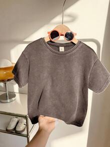 SHEIN 1 Piece Young Boy Casual Sports Academy Japanese And Korean Loose Fit Water-Washed Soft Comfortable Round Neck T-Shirt Suitable For Kids Young Boy Back To School Suitable For Birthday Parties, Parties, Performances, Weddings, Baptisms, Back To School Daily Suitable For School Suitable For Travel Suitable For Sports Suitable For Spring And Summer