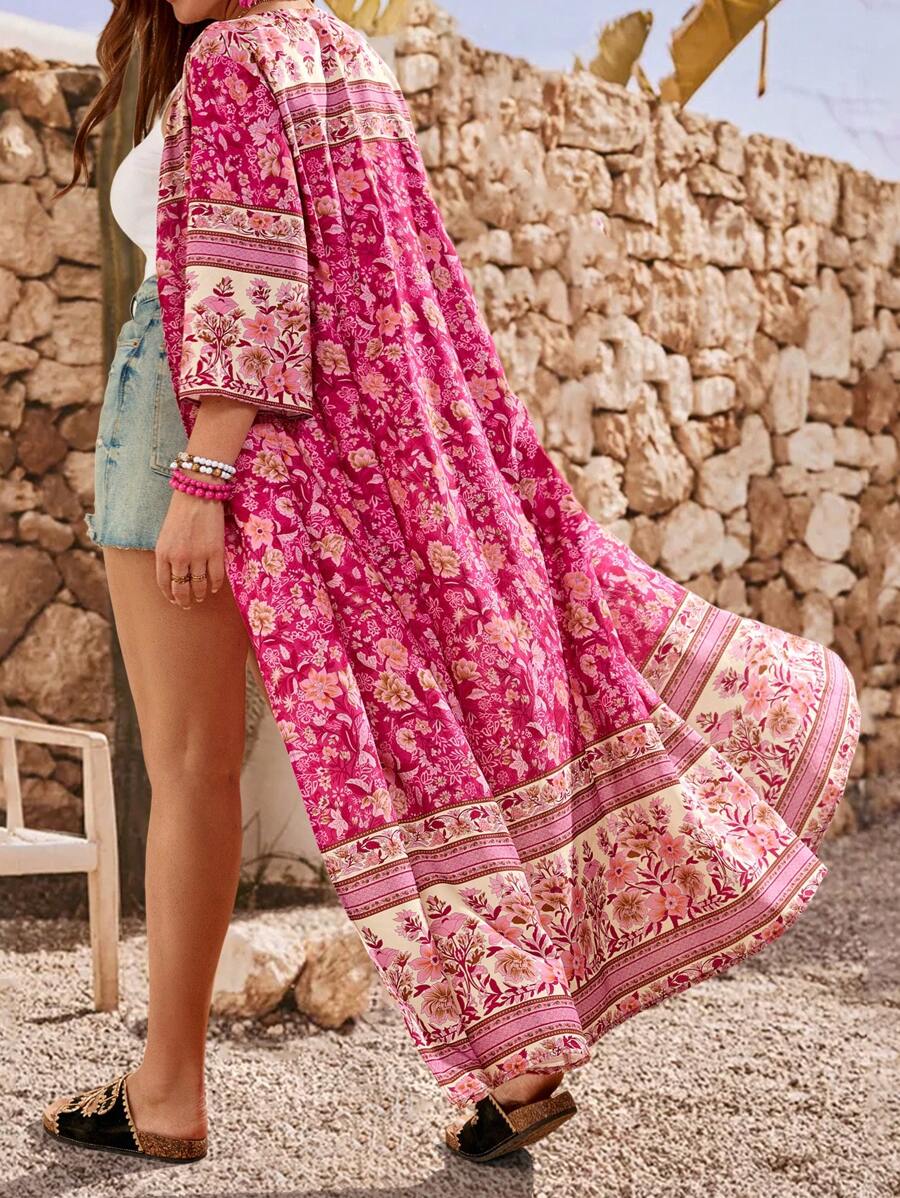 EMERY ROSE Plus Size Casual Lightweight Multifunctional Cardigan, Simple And Fashion Style, Suitable For Summer,Casual Holiday Style, Casual Holiday Outfits, Summer Fashion, Women's Summer Outfits, Mother's Day Outfits, Country Concert Outfits, Women's Boho Outfits, Women's Western Outfits, Women's Holiday Outfits, Women Summer Clothing Women Plus Clothing Business Casual Woman S Summer Clothes Women Plus Clothing Formal - Hot Pink - View 1