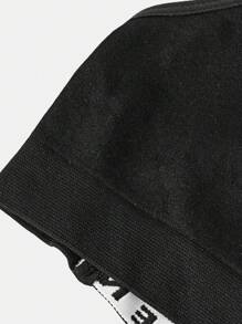 Lightweight Sports Comfy Soft Seamless No-Padded Letter Strap Wireless Bralette, Backless, Layering, Black, Music Festival, Party, Going-Out-Top, Teen Girls Underwear, Back To School - Black - View 4
