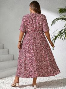 SHEIN CURVE+ Plus Size Leopard Print Long Dress, Casual Vacation Style,Summer Dresses For Women,Dresses Casual