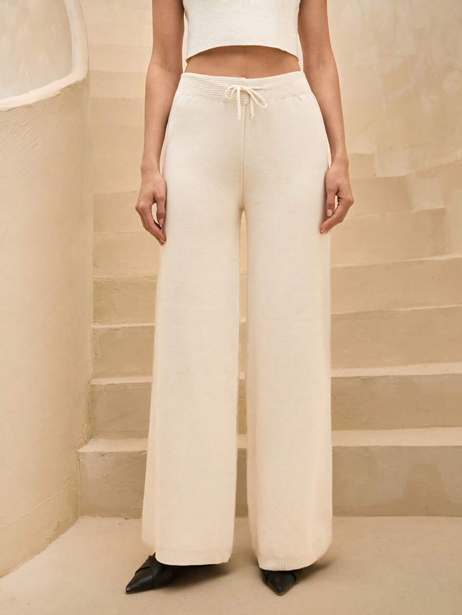 SHEIN Cottnline Floral Print Loose Wide Leg Trousers With Ribbed Cuffs - Apricot - View 1