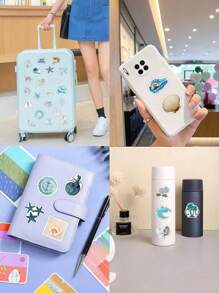 SHEIN 60PCS Coastal Granddaughter Stickers Vinyl Aesthetics Stickers For Scrapbooking, Diary, Laptop, Bumper, Skateboard, Water Bottle, Computer, Phone, Cartoon, Hard Hat, Car Stickers And Decals Back To School