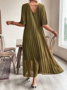 SHEIN LUNE Vestido con mangas fruncidas y volantes para mujer de talla grande