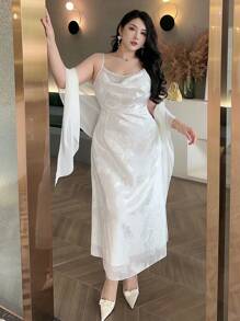 Dazy Plus Vestido longo sem mangas com estampa floral e sobreposição de chiffon transparente, conjunto de verão de 2 peças - Damasco - Ver 5