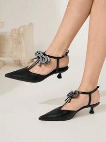 CUCCOO CHICEST Women's Fashion Pointed Toe Rhinestone Bowknot Slingback High Heel Pumps - Black - View 5