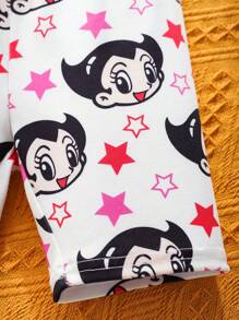 Astro Boy X SHEIN Young Girl Cartoon Star Print White Cute Casual Comfortable Short Sleeve T-Shirt And Shorts Pajama Set - Multicolor - View 6