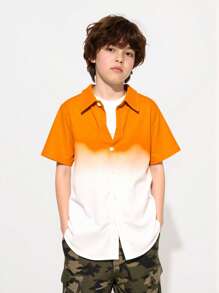 SHEIN Tween Boy Ombre Design Short Sleeve Shirt, Fresh And Fashionable, Versatile And Comfortable