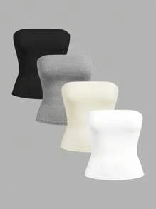 SHEIN EZwear 女士夏季休闲纯色抹胸 - 彩色 - 查看 1