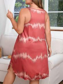 Plus Size Tie-Dye Print Scoop Neck Sleeveless Summer Nightgown - Rust Brown - View 2