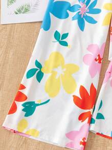 Pantalones anchos con estampado de flores para niñas preadolescentes, pantalones de playa, nuevos estilos de verano, pantalones anchos de moda para combinar madre-hija - Rosa - Ver 5