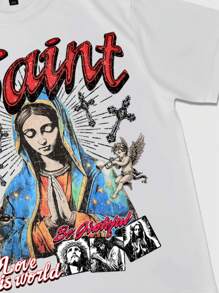 ROMWE MEN Street Life 2025 New Summer Men Goth Cross 2pcs Outfit, Casual Crew Neck Short Sleeve T-Shirt And Shorts Set - White - View 4