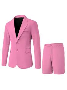 Manfinity AFTRDRK 男士纯色翻领长袖西装外套和裤子套装男士派对西装舞会礼服男士 - 玫紅色 - 查看 4