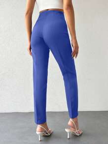Frenchy Solid Colored Pleated Tapered Pants - Blue - View 2
