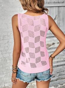 Breezaya Mixed Fiber Versatile Hollow-Out Textured Knit Top - Baby Pink - View 2