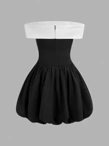 SHEIN Nova Glow Tween 女童街头风休闲露肩修身连衣裙 - 黑色 - 查看 3