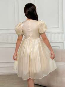 Váy trang trí đính hạt tay bồng màu trơn thanh lịch cho bé gái tuổi mới lớn - trắng - Xem 2