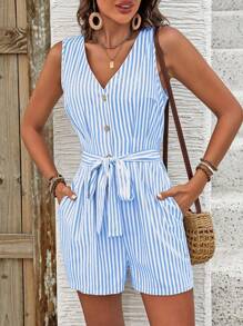 Breezaya Combinaison courte sans manches rayée, style casual