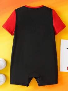 Astro Boy X SHEIN 男宝宝可爱卡通图案红黑色短袖哈衣