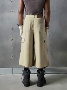 NEON BLANC Men's Street Fashion Woven Loose Wide Leg Cargo Pants With Embroidery And Pockets, Streetwear Style - Khaki - View 4