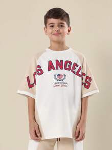 SUMWON Conjunto deportivo casual de verano estilo varsity de Los Ángeles, California, con sudadera y pantalón corto, estilo callejero, ropa deportiva con camiseta raglan oversize