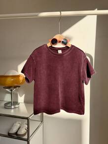 SHEIN 1 Piece Young Boy Casual Sports Academy Japanese And Korean Loose Fit Water-Washed Soft Comfortable Round Neck T-Shirt Suitable For Kids Young Boy Back To School Suitable For Birthday Parties, Parties, Performances, Weddings, Baptisms, Back To School Daily Suitable For School Suitable For Travel Suitable For Sports Suitable For Spring And Summer - Burgundy - View 14