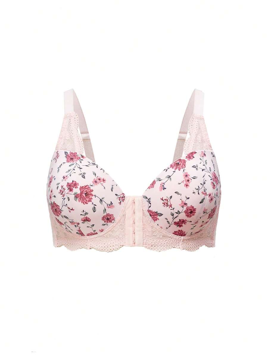 SHEIN 1 件大码前开钢圈内衣文胸 - 粉色 - 查看 1