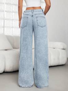 Jeanoix Quần Jeans Ống Đứng Dáng Rộng Thêu Hình Trái Tim Cạp Thấp Cho Nữ, Hàng Mới Về Thời Trang, Phù Hợp Cho Mọi Mùa - Màu xanh lam - Xem 2