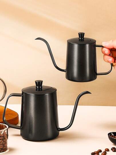 1pc 350ml/600ml 304 Stainless Steel Coffee Pot With Lid, Drip Coffee Maker, Coffee Making Tool, Learning Supplies (Black/Silver)