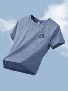 SHEIN Conjunto deportivo de 2 piezas con camiseta y pantalones cortos para niño preadolescente con diseño de bloques de color contrastantes - Azul - Ver 5